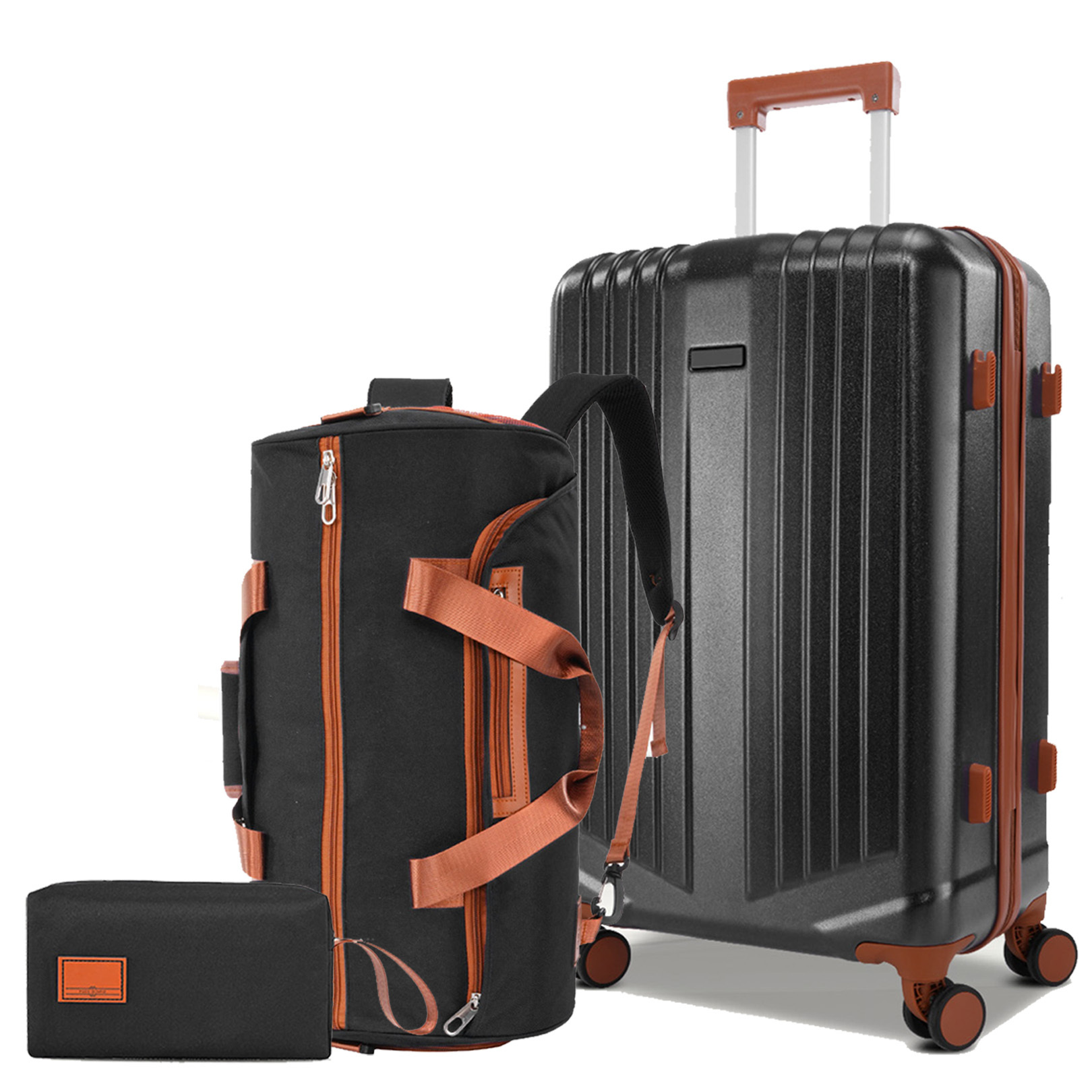 HOTEEL 3 Piece Carry on Luggage Set 20in Suitcase with Spinner Wheels TSA Lock, PC ABS Hardside Luggage Set with Toiletry Bag & Travel Gym Bag, Black