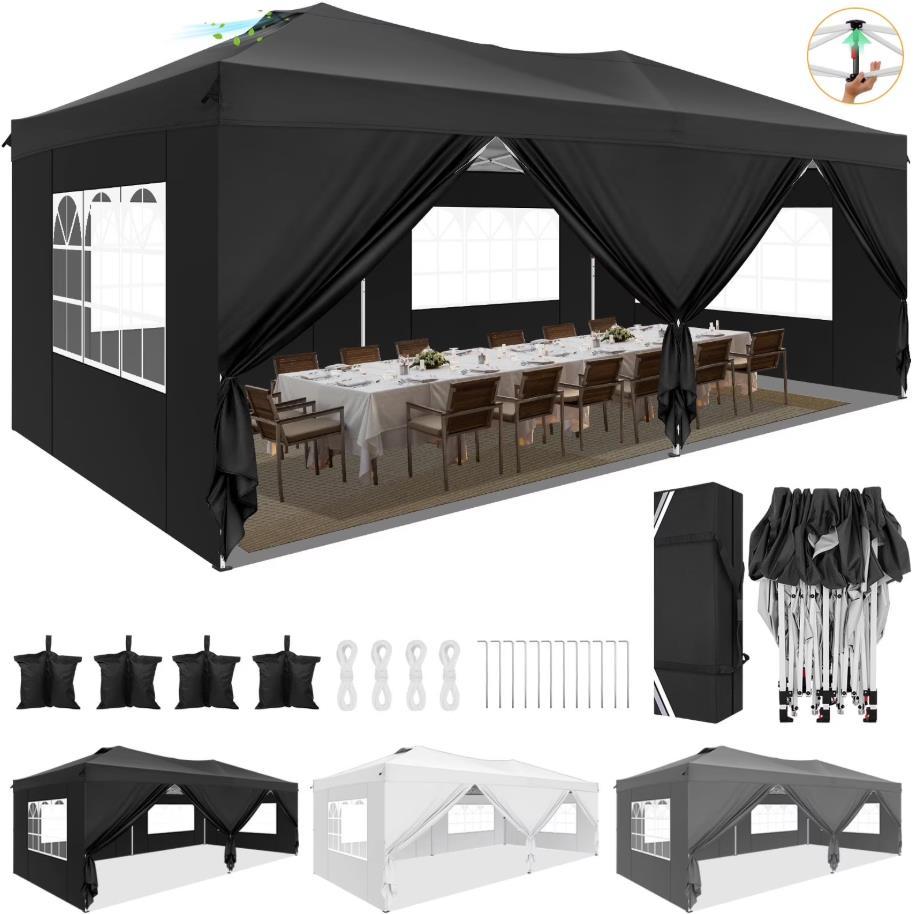 HOTEEL Canopy 10x10 Waterproof Pop up Canopy Tent with 4 Sidewalls Outdoor Event Shelter Tent for Parties Sun Shade Party Commercial Canopy with Air Vent & One Push Central Button