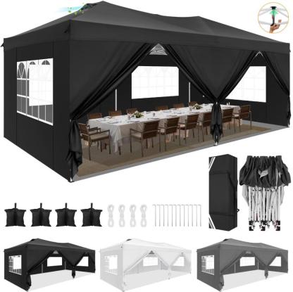 HOTEEL Canopy 10x10 Waterproof Pop up Canopy Tent with 4 Sidewalls Outdoor Event Shelter Tent for Parties Sun Shade Party Commercial Canopy with Air Vent & One Push Central Button