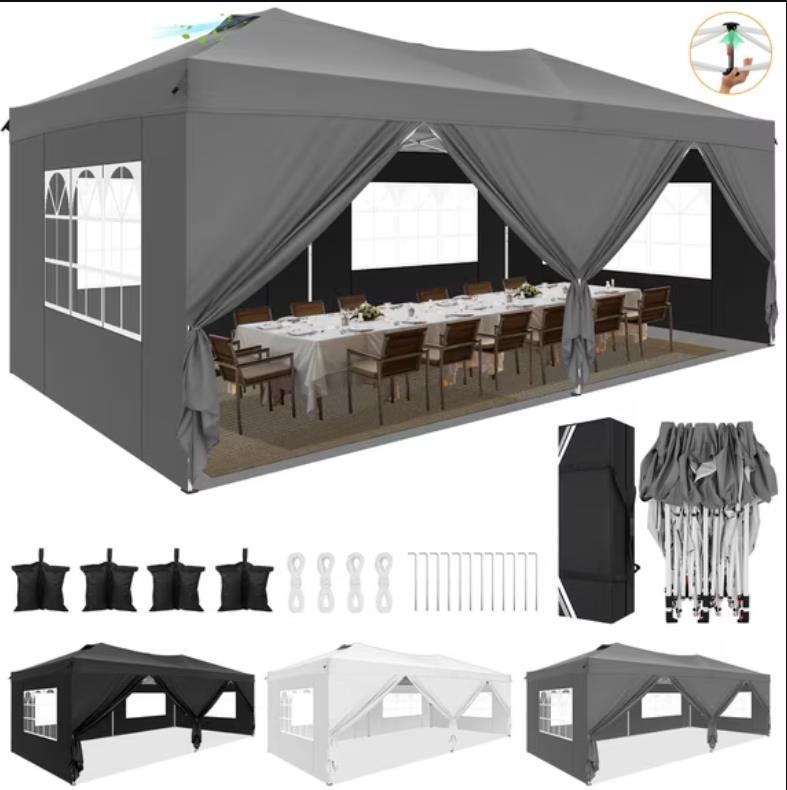 HOTEEL Canopy 10x10 Waterproof Pop up Canopy Tent with 4 Sidewalls Outdoor Event Shelter Tent for Parties Sun Shade Party Commercial Canopy with Air Vent & One Push Central Button