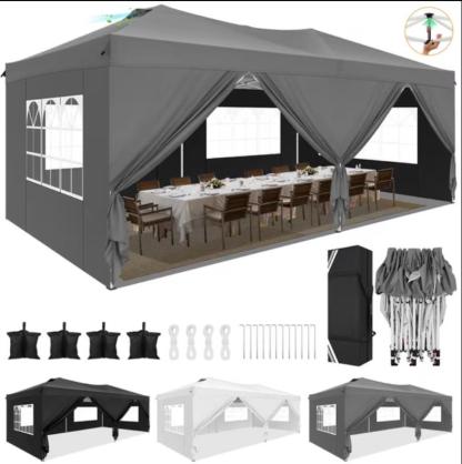 HOTEEL Canopy 10x10 Waterproof Pop up Canopy Tent with 4 Sidewalls Outdoor Event Shelter Tent for Parties Sun Shade Party Commercial Canopy with Air Vent & One Push Central Button
