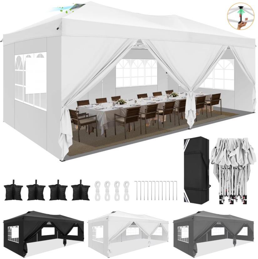 HOTEEL Canopy 10x10 Waterproof Pop up Canopy Tent with 4 Sidewalls Outdoor Event Shelter Tent for Parties Sun Shade Party Commercial Canopy with Air Vent & One Push Central Button
