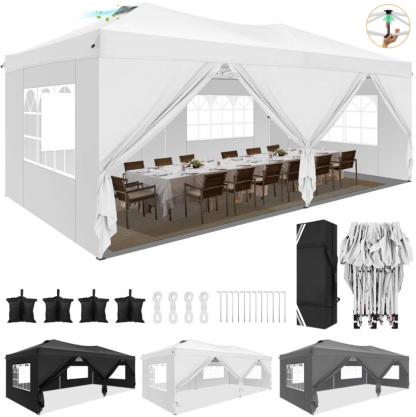 HOTEEL Canopy 10x10 Waterproof Pop up Canopy Tent with 4 Sidewalls Outdoor Event Shelter Tent for Parties Sun Shade Party Commercial Canopy with Air Vent & One Push Central Button