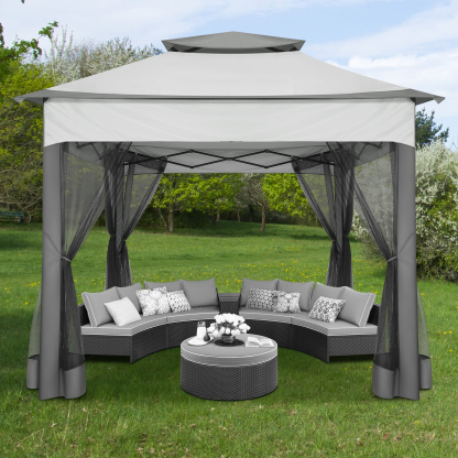 SANOPY 11'x 11' Pop up Gazebo with 4 Mosquito Netting, Outdoor Canopy Tent with Double Roof Tops and 121 Square ft of Shade for Patio, Garden, Camping Shelter, Gray