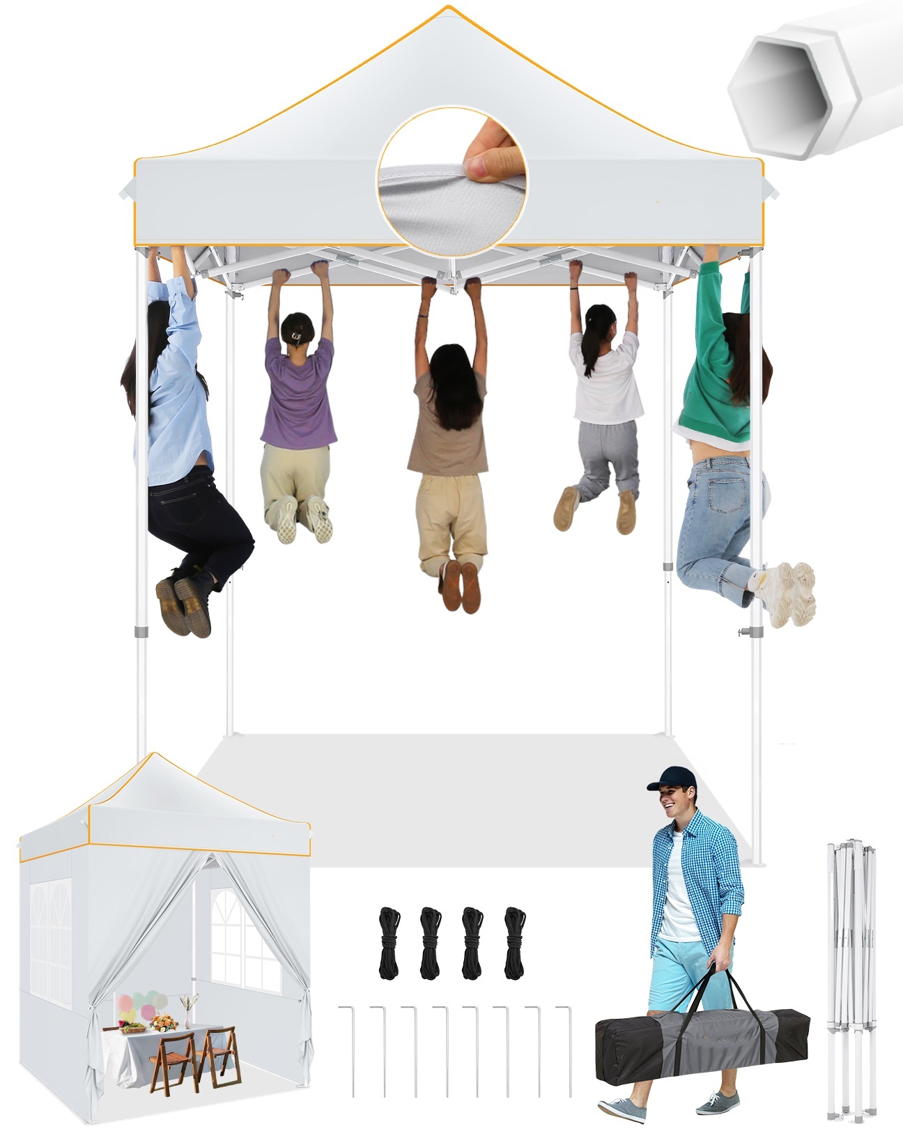 SANOPY 10x10 Heavy Duty Pop Up Canopy Tent with 4 Sidewalls, Commercial Instant Waterproof Canopy Tent, UV 50+ with Silver Coated, Upgraded Thickened Hexagonal Legs, White