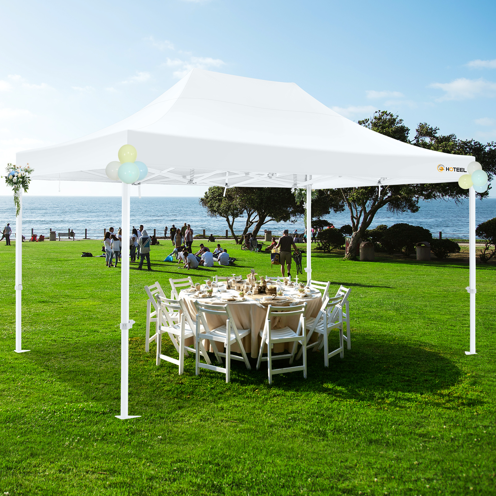SANOPY 10' x 15' Heavy Duty Pop up Canopy, Instant Commercial Tent for Party with White Upgraded Hexagonal Bracket, Portable Gazebo with 4 Sangbags, Roller Bag, White