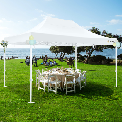SANOPY 10' x 15' Heavy Duty Pop up Canopy, Instant Commercial Tent for Party with White Upgraded Hexagonal Bracket, Portable Gazebo with 4 Sangbags, Roller Bag, White