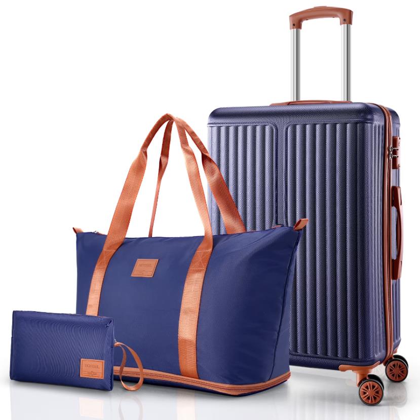 HOTEEL 3 Piece Carry on Luggage Set 20in Suitcase with Spinner Wheels TSA Lock, PC ABS Hardside Luggage Set with Toiletry Bag & Travel Gym Bag, Black