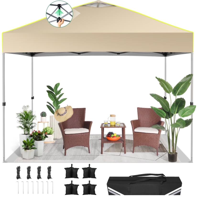 Hoteel Canopy 10x10 Pop Up Canopy Tent 1-Button Push Easy up Outdoor Canopy Instant Portable Commercial Shelter Waterproof UPF50+ Gazebo with Reflective Strip, Air Vent & 4 Sandbags
