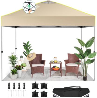 Hoteel Canopy 10x10 Pop Up Canopy Tent 1-Button Push Easy up Outdoor Canopy Instant Portable Commercial Shelter Waterproof UPF50+ Gazebo with Reflective Strip, Air Vent & 4 Sandbags