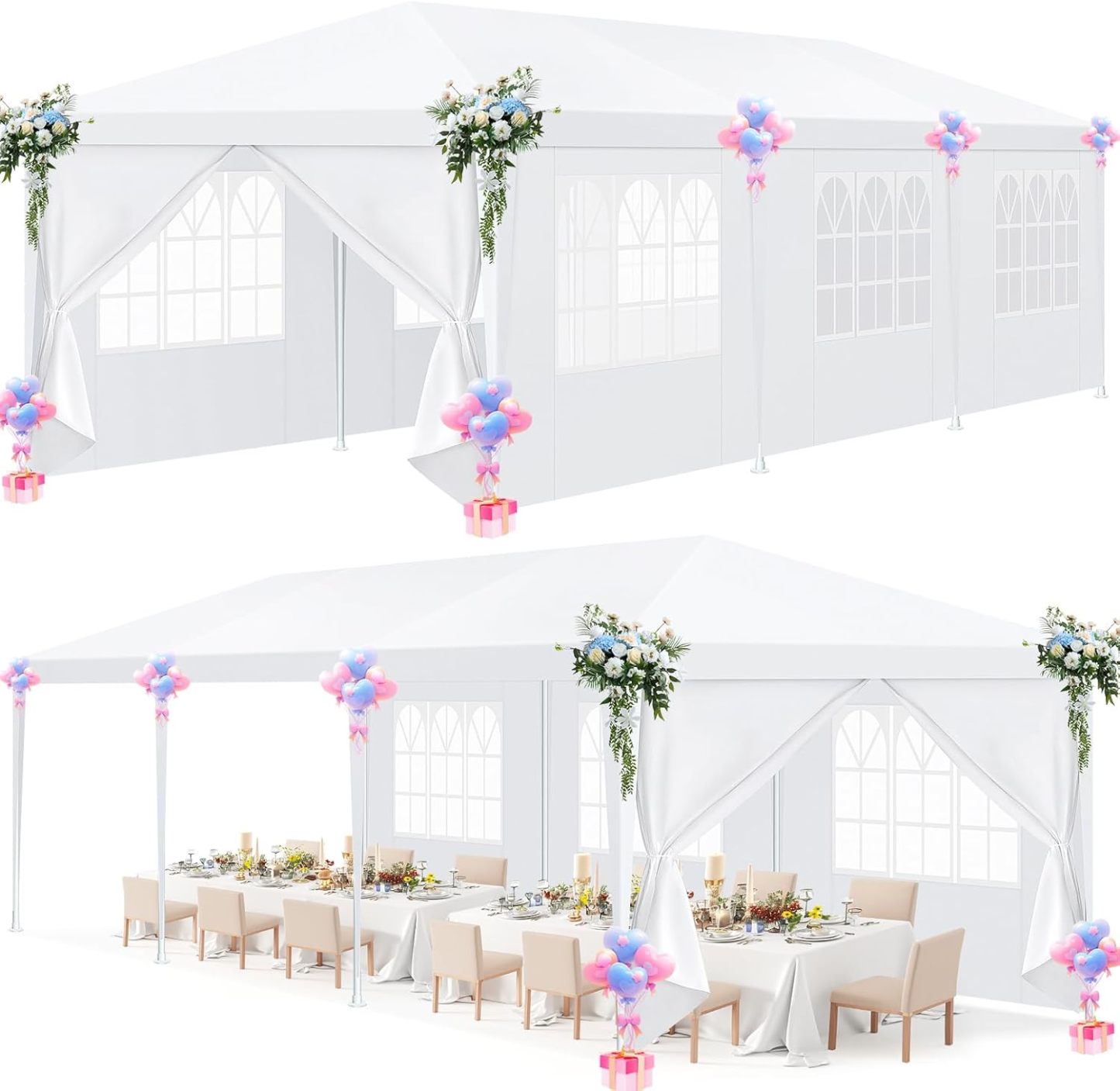 SANOPY 10x30 Party Wedding Canopy Tents for Parties with 8 Removable Sidewalls, Waterproof Outdoor Tent for Weddings and Events, White