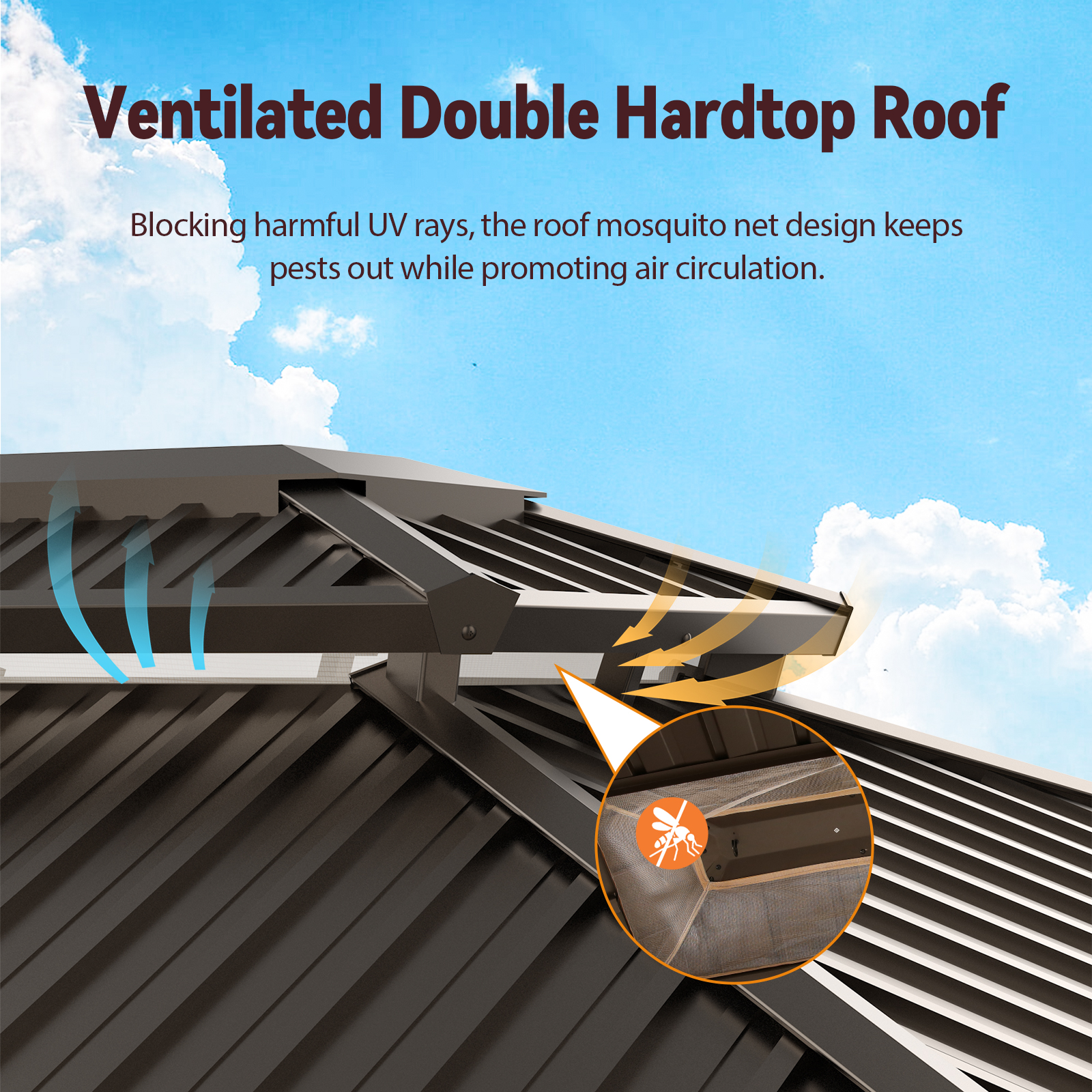 SANOPY 10x12 Hardtop Gazebo Aluminum Gazebos with Galvanized Steel Double Roof Metal Gazebo with Curtains and Netting Permanent Steel Gazebo for Backyard, Garden and Patio, Brown