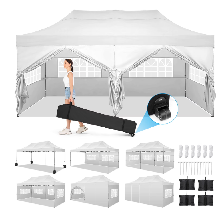 HOTEEL 10x15 Pop up Canopy Tent Heavy Duty with 4 Sidewalls, Thicken Frame Commercial Outdoor Tents for Parties All Season Wind & Easy Up Gazebo with Portable Bag