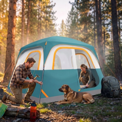 SANOPY 6-8 Person Camping Tent, Easy Instant Setup Cabin Tent with Mesh Windows, Waterproof Windproof Family Tent for Outdoor Camping Hiking, Portable with Carry Bag