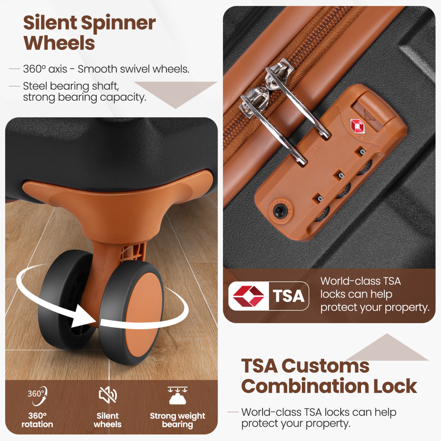 SANOPY 20" Luggage Set, Hardside 3PCS Suitcase Set with TSA Lock and Spinner Wheels