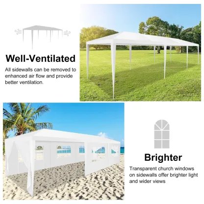SANOPY Party Tent 10x30 Canopy with 8 Removable Sidewalls, Outdoor Waterproof Shade Canopy Tent for Weddings and Events, White