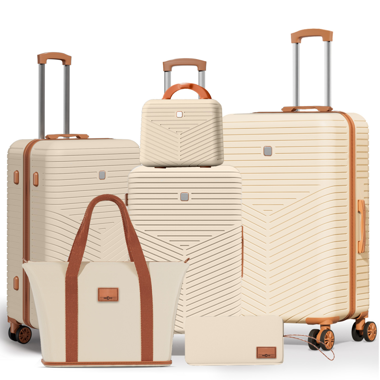 SANOPY 20" Carry-On Luggage Set, Hardside 3PCS Lightweight ABS+PC Suitcase Set with TSA Lock and Spinner Wheels, Beige