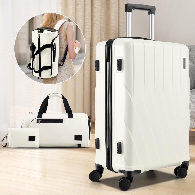 HOTEEL 3 Piece Carry on Luggage Set 20in Suitcase with Spinner Wheels TSA Lock, PC ABS Hardside Luggage Set with Toiletry Bag & Travel Gym Bag, Black