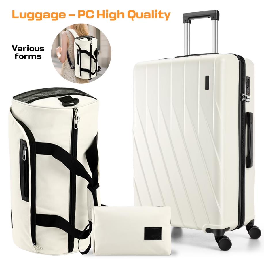 HOTEEL 3 Piece Carry on Luggage Set 20in Suitcase with Spinner Wheels TSA Lock, PC ABS Hardside Luggage Set with Toiletry Bag & Travel Gym Bag, Black