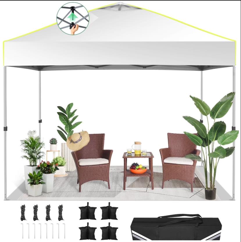 Hoteel Canopy 10x10 Pop Up Canopy Tent 1-Button Push Easy up Outdoor Canopy Instant Portable Commercial Shelter Waterproof UPF50+ Gazebo with Reflective Strip, Air Vent & 4 Sandbags