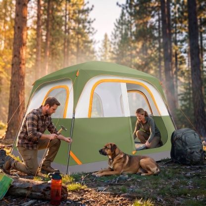 SANOPY 6-8 Person Camping Tent, Easy Instant Setup Cabin Tent with Mesh Windows, Waterproof Windproof Family Tent for Outdoor Camping Hiking, Portable with Carry Bag