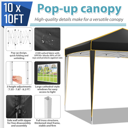 SANOPY 10' x 10' Pop up Canopy Tent, Canopy Shelter with 4 Removable Sidewalls and Sandbags, Outdoor Party Tent with Carry Bag for Backyard, Black