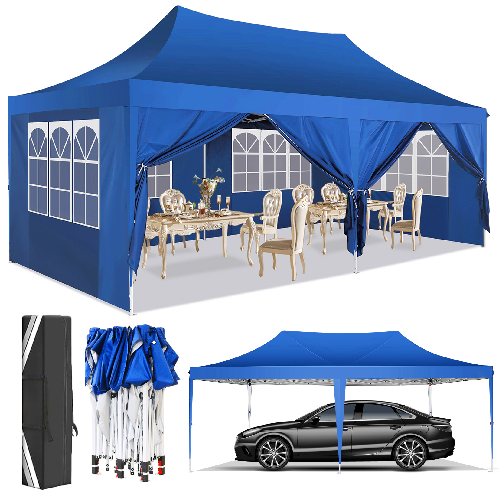 Hoteel 10'x20' Pop up Canopy Tent with 6 Removable Sidewalls, Instant Outdoor Canopy Shelter with Upgrade Raised Roof and Carry Bag