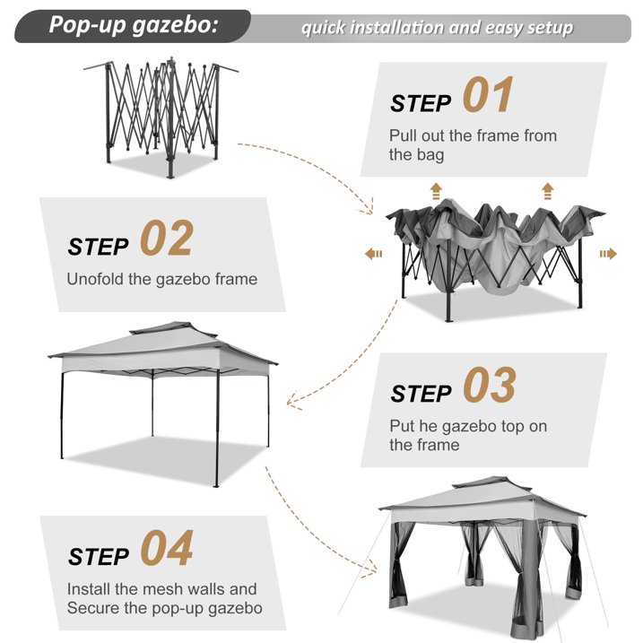 SANOPY 11'X 11' Pop up Gazebo Canopy Tent Outdoor Party Instant Shelter Portable Folding Gazebo Can Accommodate 6-8 People with Netting & Carry Bag, Anti-Rain, Anti-Ultraviolet