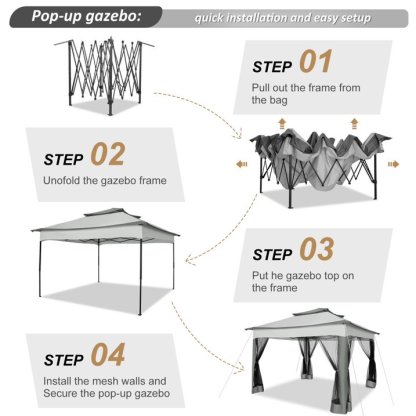 SANOPY 11'X 11' Pop up Gazebo Canopy Tent Outdoor Party Instant Shelter Portable Folding Gazebo Can Accommodate 6-8 People with Netting & Carry Bag, Anti-Rain, Anti-Ultraviolet