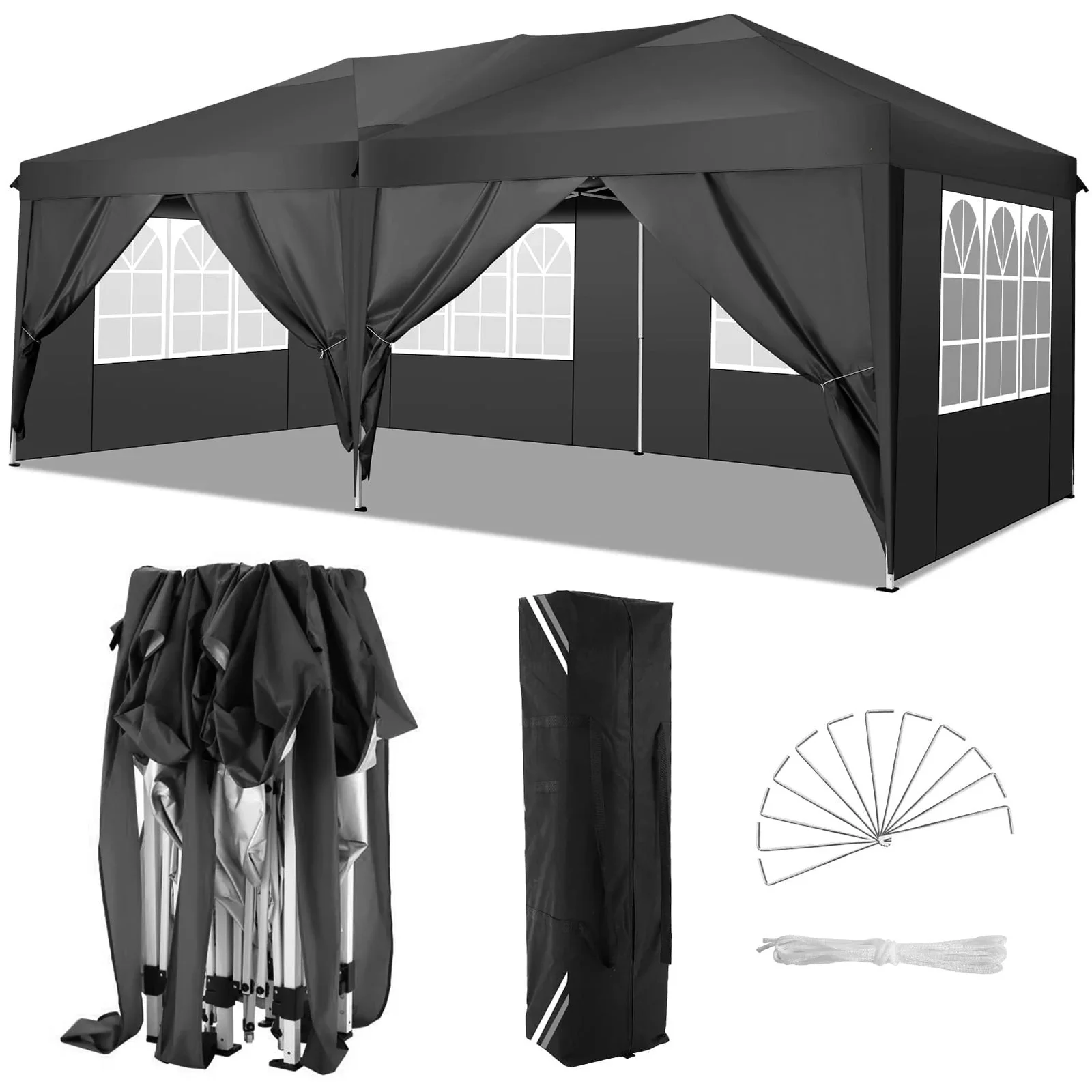 COBIZI 10x20 EZ Pop Up Canopy Tent Party Tent Outdoor Event Protable Instant Shelter Canopy Gazebo with 6 Removable Sidewalls and Carry Bag,Black