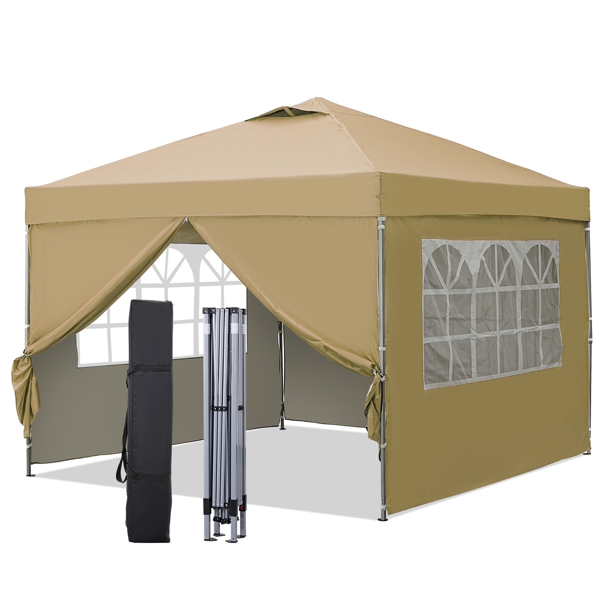 Outdoor Basic 10'x 10'Pop up Canopy Tent,Instant Canopies,Shade Tents with Sidewalls,Brown