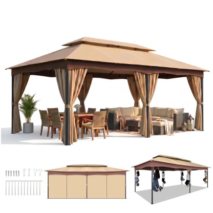 HOTEEL 10x10 Gazebos for Patios, Canopy Tent Outdoor Gazebo Backyard Gazebo Patio with Mosquito Netting and Double Roof for Party, Wedding, BBQ and Event,