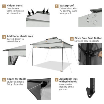 SANOPY 11'x 11' Pop up Gazebo with 4 Mosquito Netting, Outdoor Canopy Tent with Double Roof Tops and 121 Square ft of Shade for Patio, Garden, Camping Shelter, Gray