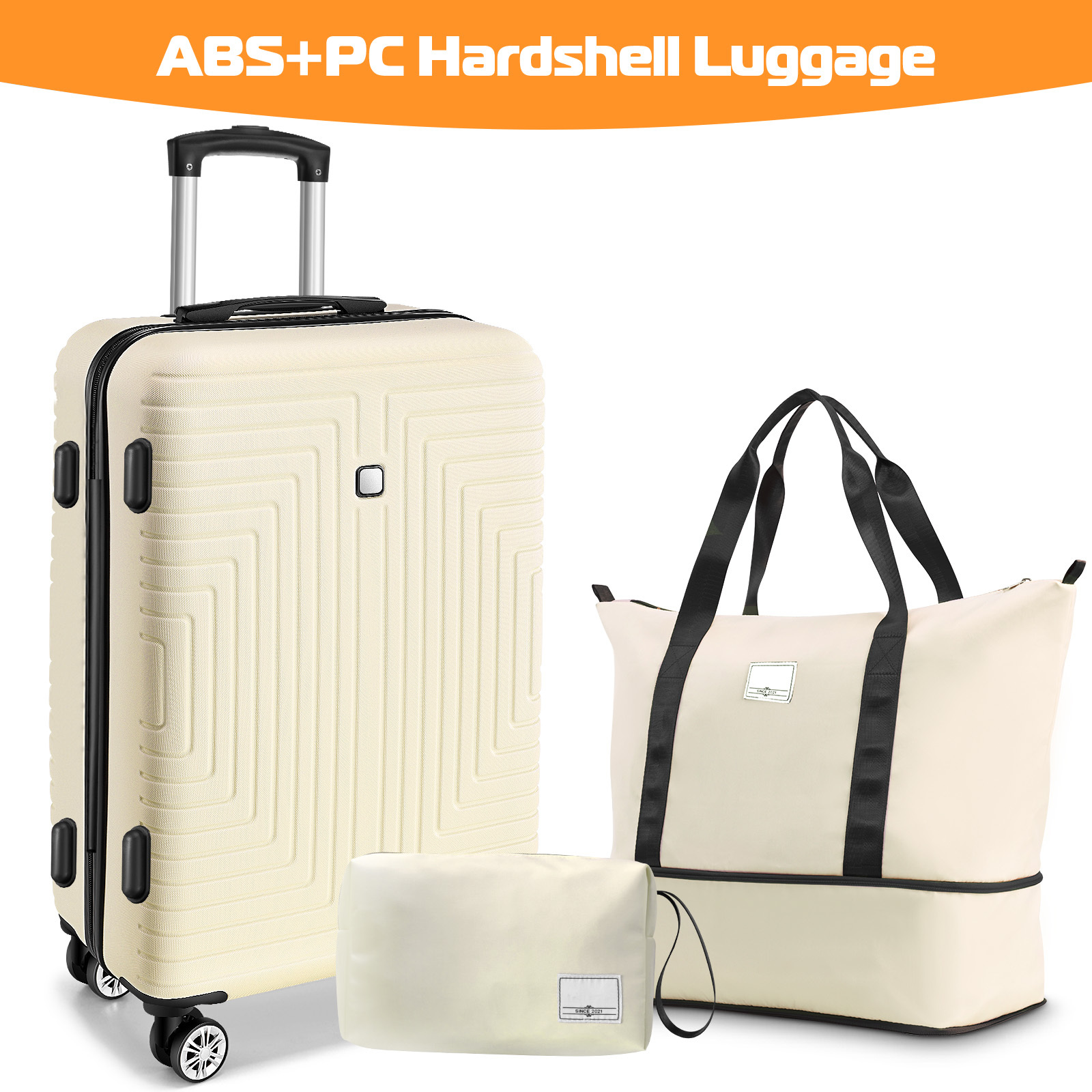 SANOPY 20" Carry-On Luggage Set, Hardside 3PCS Lightweight ABS+PC Suitcase Set with TSA Lock and Spinner Wheels, Beige