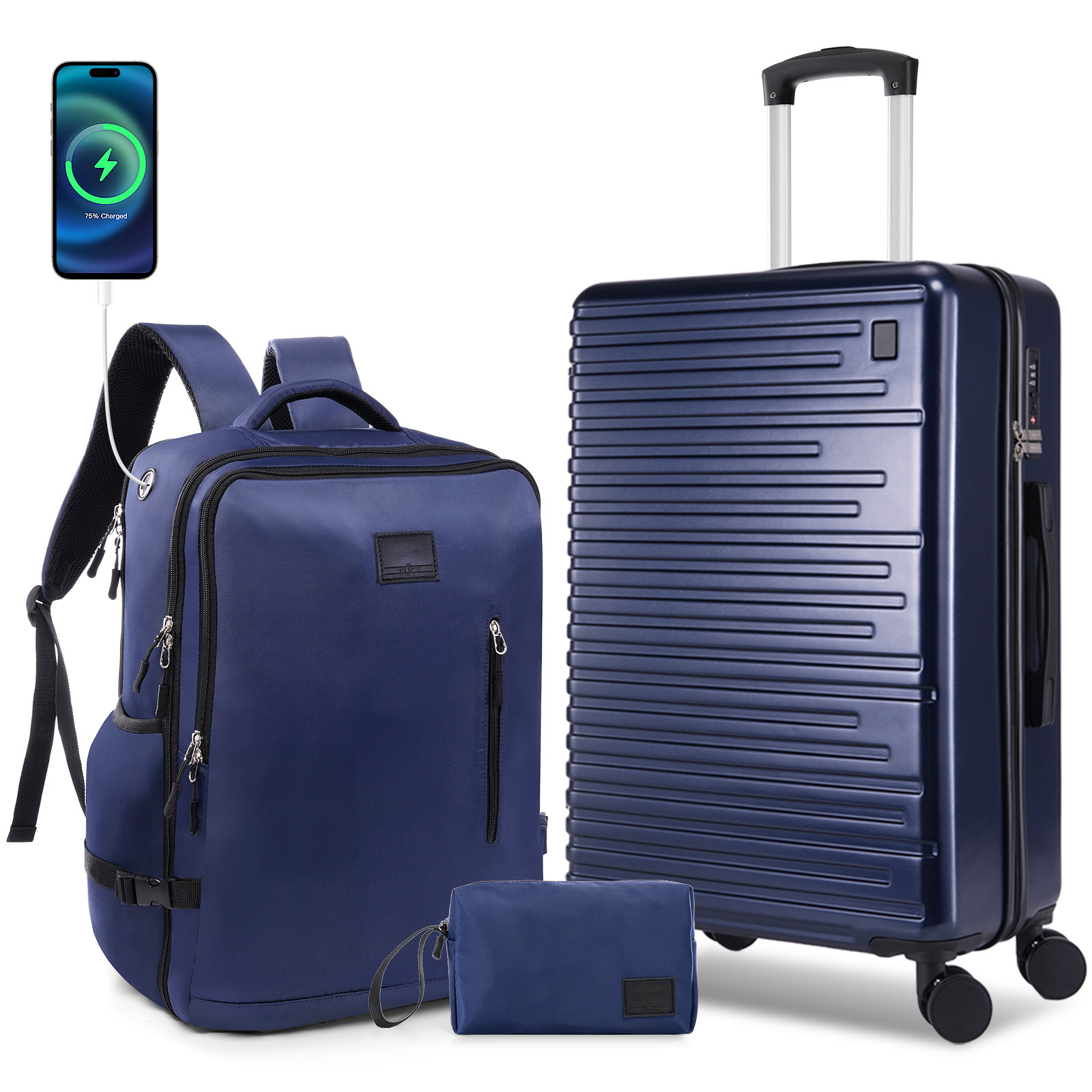 SANOPY 20" Luggage Set, Hardside 3PCS Suitcase Set with TSA Lock and Spinner Wheels