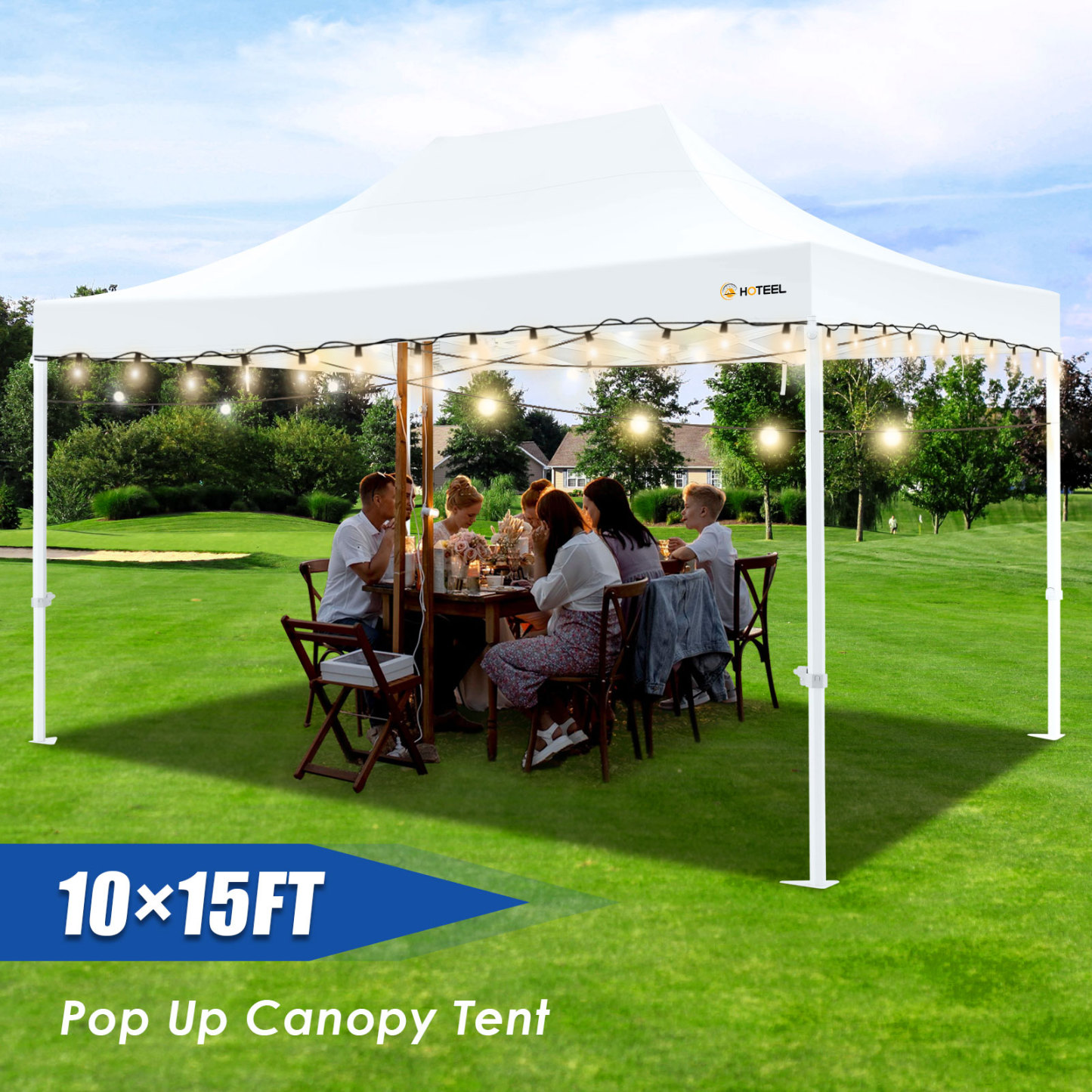 SANOPY 10' x 15' Heavy Duty Pop up Canopy, Instant Commercial Tent for Party with White Upgraded Hexagonal Bracket, Portable Gazebo with 4 Sangbags, Roller Bag, White