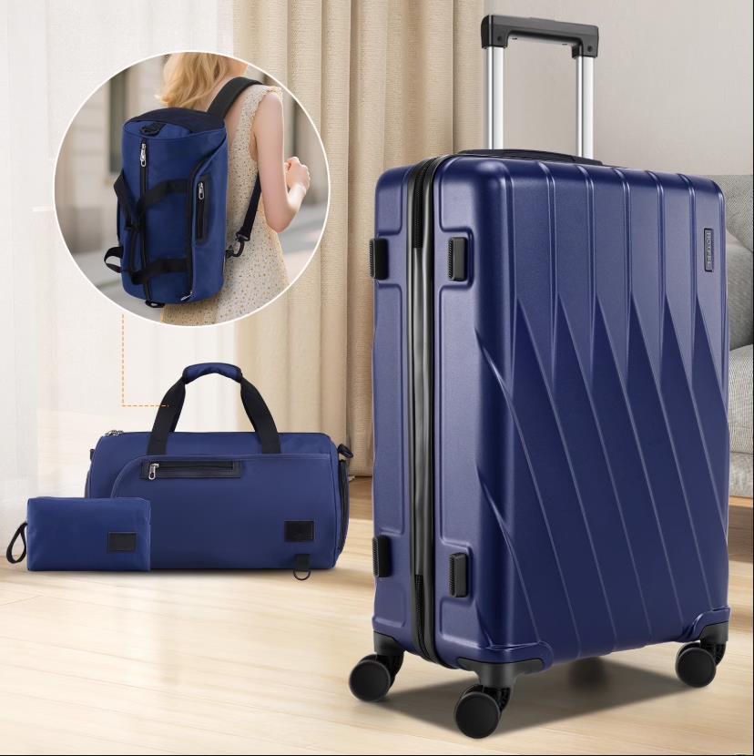 HOTEEL 3 Piece Carry on Luggage Set 20in Suitcase with Spinner Wheels TSA Lock, PC ABS Hardside Luggage Set with Toiletry Bag & Travel Gym Bag, Black