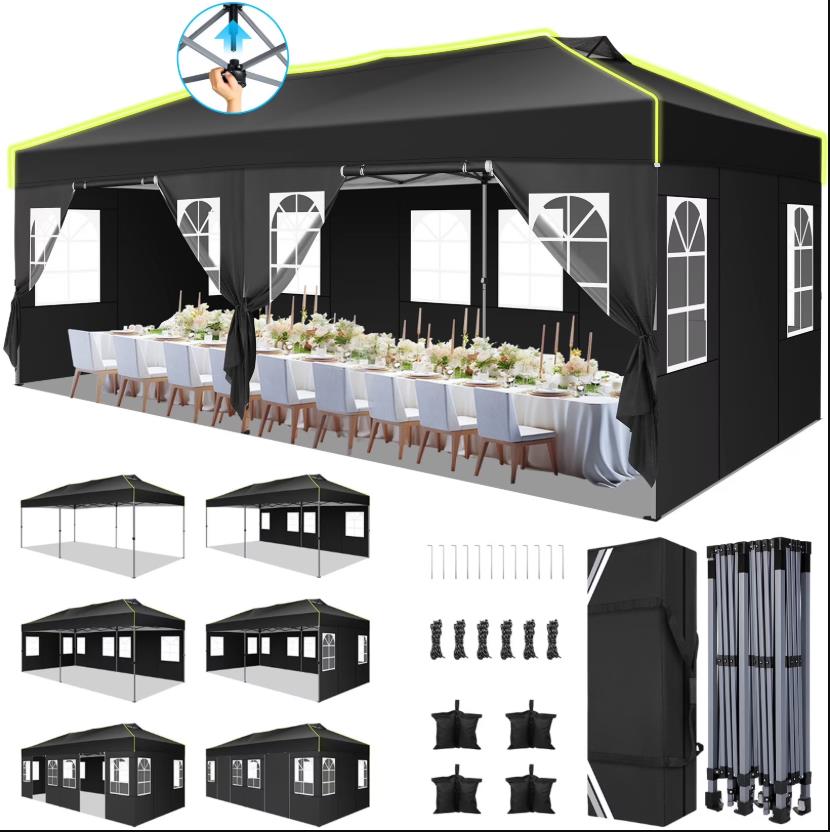 Hoteel Canopy 10x10 Pop Up Canopy Tent 1-Button Push Easy up Outdoor Canopy Instant Portable Commercial Shelter Waterproof UPF50+ Gazebo with Reflective Strip, Air Vent & 4 Sandbags