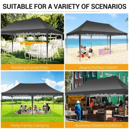 SANOPY 10' x 20' Pop up Canopy Party Tent with 6 Removable Sidewalls, Wave Eave Outdoor Waterproof Patio Gazebo Tent with Carry Bag, Backyards Camping Picnics, Black