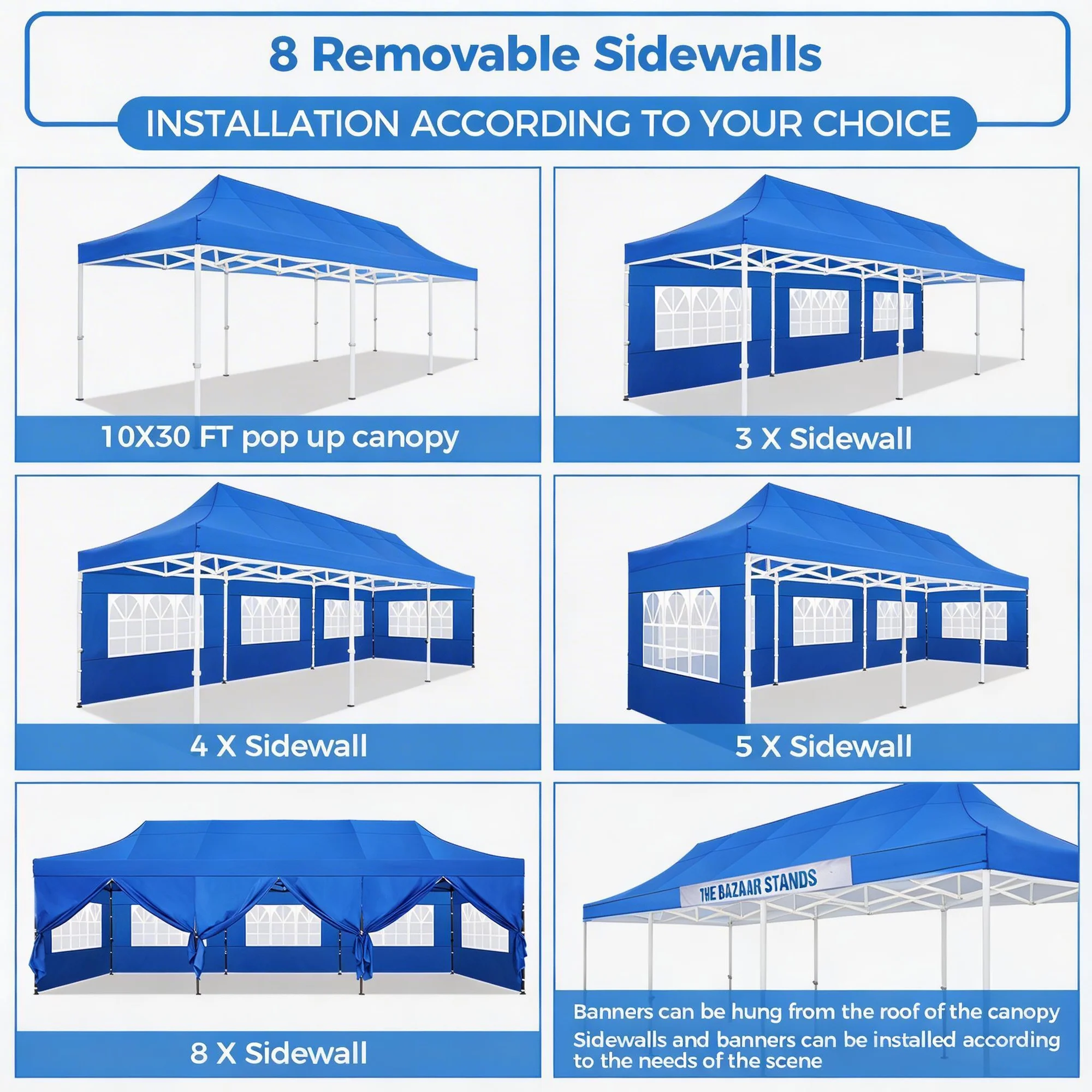 SANOPY Heavy Duty 10'x 30' Pop up Canopy, Commercial Canopy, Waterproof Outdoor Party Tent, Instant Wedding Canopy with 8 Removable Sidewalls, Carrying Bag