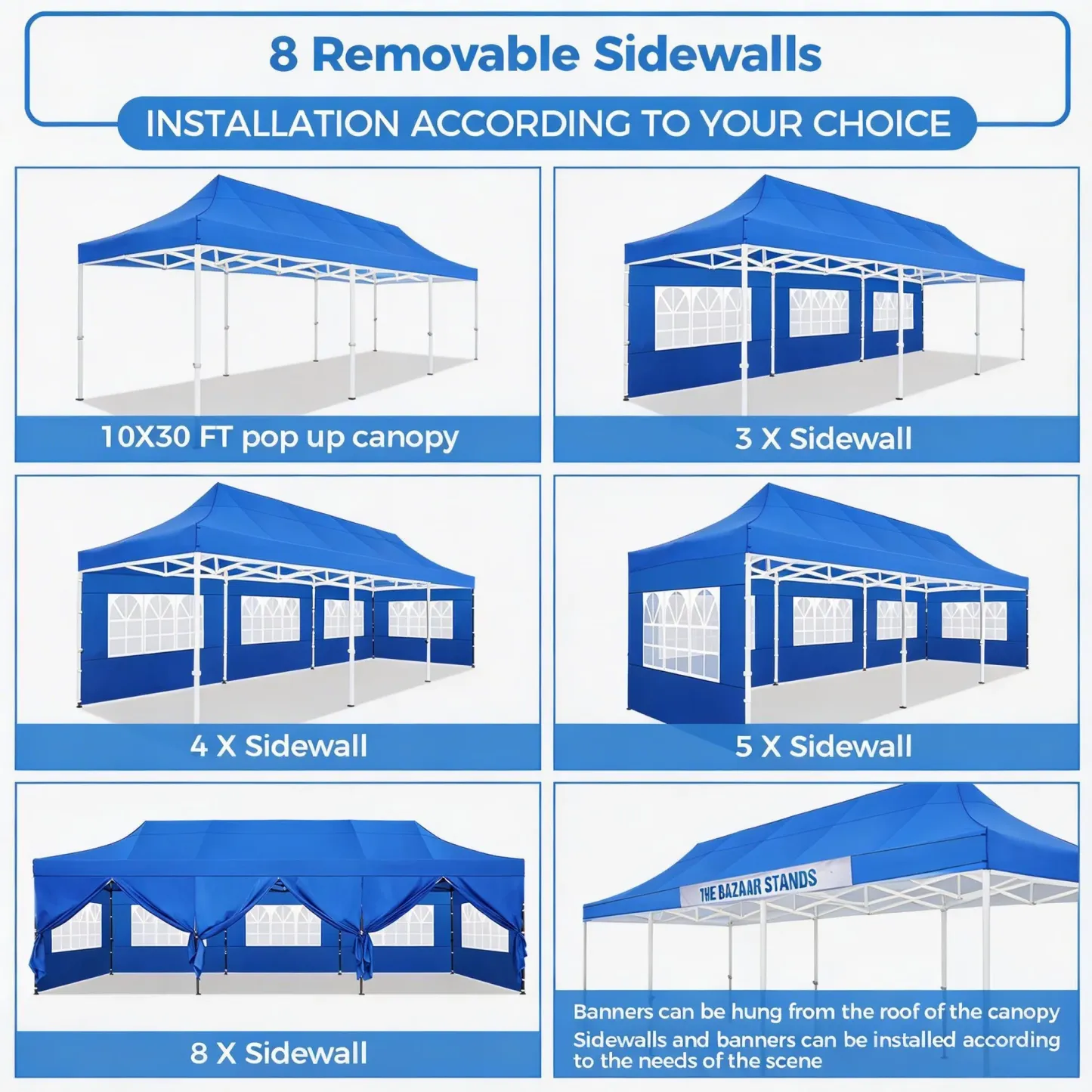 SANOPY Heavy Duty 10'x 30' Pop up Canopy, Commercial Canopy, Waterproof Outdoor Party Tent, Instant Wedding Canopy with 8 Removable Sidewalls, Carrying Bag