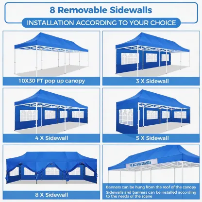SANOPY Heavy Duty 10'x 30' Pop up Canopy, Commercial Canopy, Waterproof Outdoor Party Tent, Instant Wedding Canopy with 8 Removable Sidewalls, Carrying Bag
