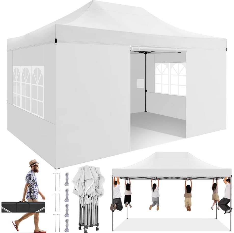 HOTEEL 10x15 Heavy Duty Canopy Tent, Pop up Gazebo with Netting Screened ,Waterproof Ez up Canopy with Sidewalls, Outdoor Instant Party Tent for Backyard, Khaki