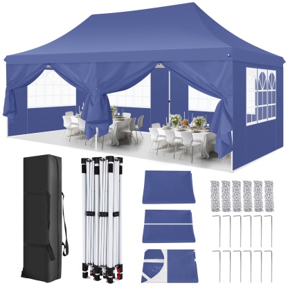 SANOPY 10' x 20' EZ Pop up Canopy Party Tent, Outdoor Event Instant Gazebo with 6 Removable Sidewalls for Camping Wedding Picnic, White