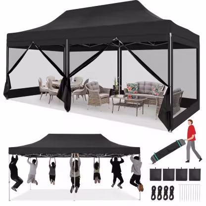 HOTEEL 10x15 Heavy Duty Canopy Tent, Pop up Gazebo with Netting Screened ,Waterproof Ez up Canopy with Sidewalls, Outdoor Instant Party Tent for Backyard, Khaki