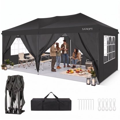 SANOPY 10' x 20' EZ Pop Up Canopy Tent Party Tent Outdoor Event Instant Tent Gazebo with 6 Removable Sidewalls and Carry Bag
