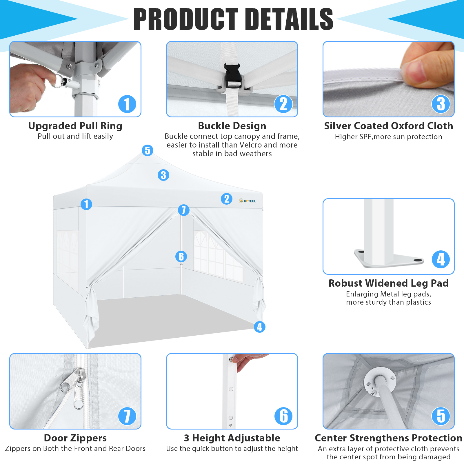SANOPY 10x10 Heavy Duty Pop Up Canopy Tent with 4 Sidewalls, Commercial Instant Waterproof Canopy Tent, UV 50+ with Silver Coated, Upgraded Thickened Hexagonal Legs, White