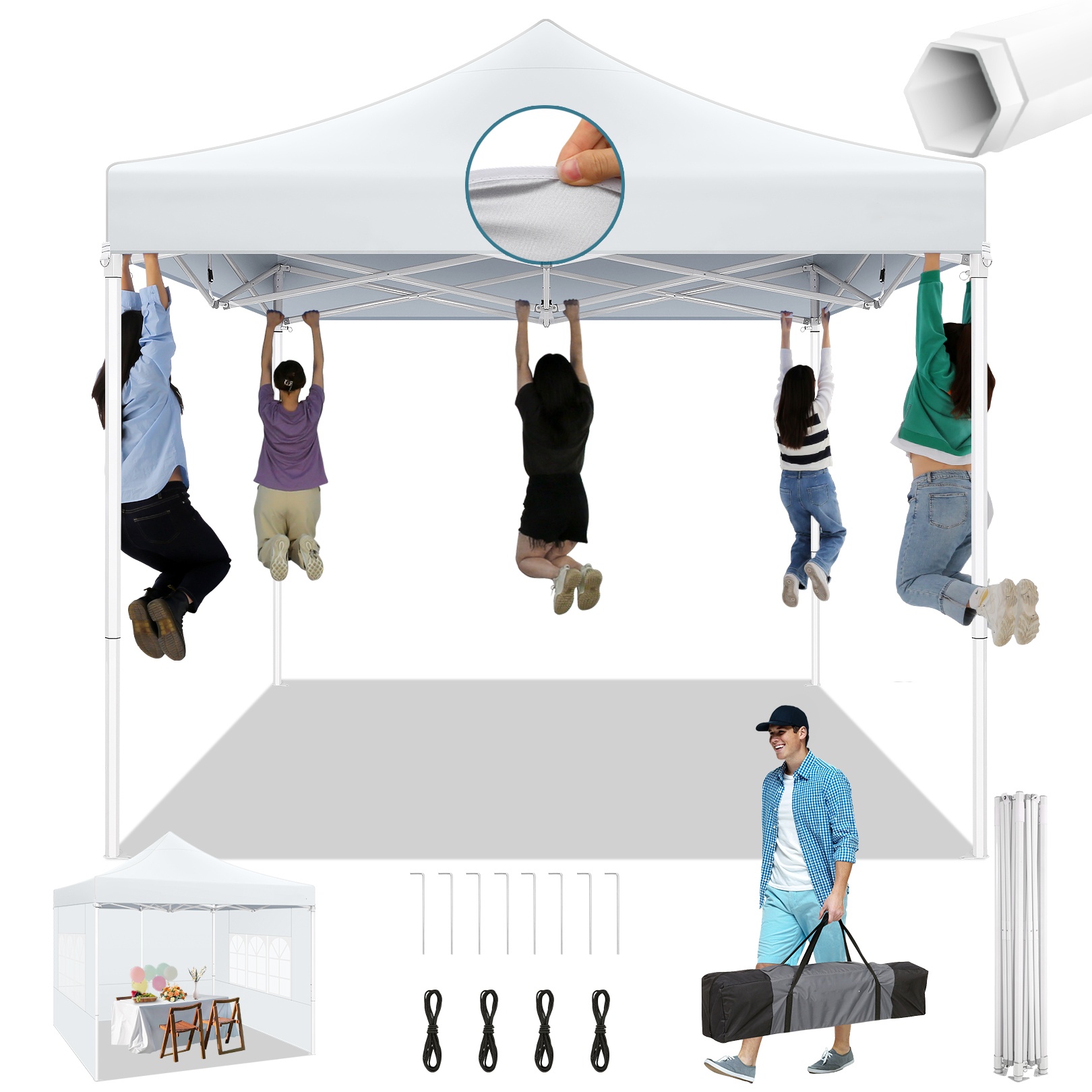 SANOPY 10x10 Heavy Duty Pop Up Canopy Tent with 4 Sidewalls, Commercial Instant Waterproof Canopy Tent, UV 50+ with Silver Coated, Upgraded Thickened Hexagonal Legs, White