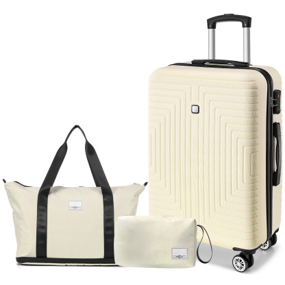 SANOPY 20" Carry-On Luggage Set, Hardside 3PCS Lightweight ABS+PC Suitcase Set with TSA Lock and Spinner Wheels, Beige