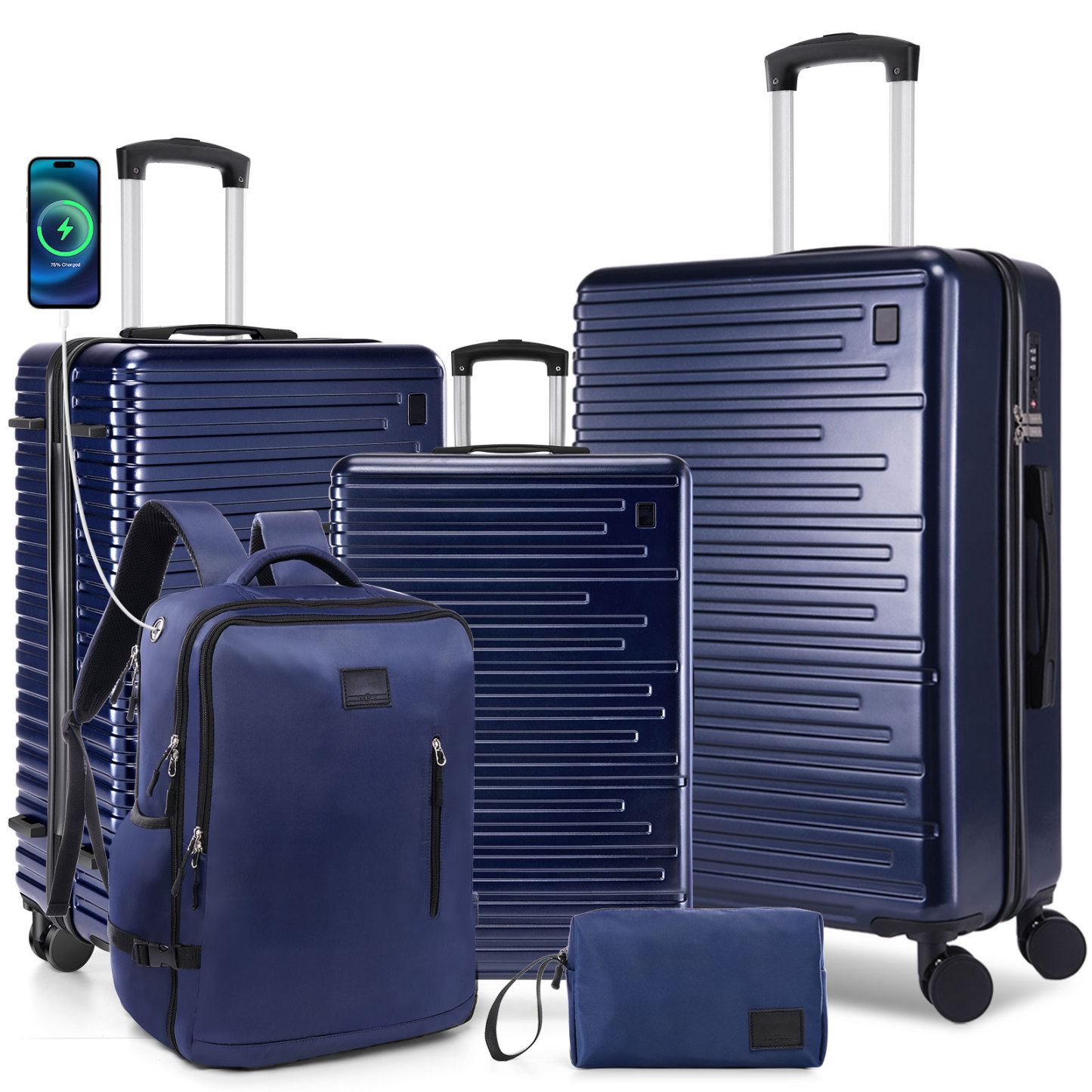 SANOPY 20" Luggage Set, Hardside 3PCS Suitcase Set with TSA Lock and Spinner Wheels